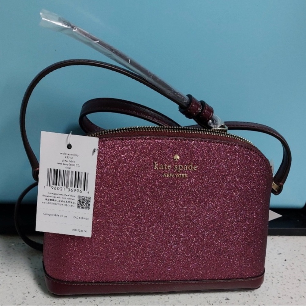 Kate Spade Sparkling Deep Berry/Burgundy Small Dome Tinsel Crossbody Bag